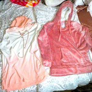 2pc*BUNDLE* BLUSH PINK & PEACH -plush pullover hoodie & sweater Jacket YOUTH S